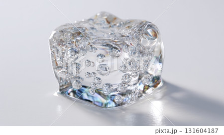 Macro shot of a melting ice cube with refraction and bubbles on a white background, minimalist and surreal frozen detail for clean aesthetic visuals. Macro shot of a melting ice cube with refraction and bubbles on a white background, minimalist and surreal frozen detail for clean aesthetic visuals. 131604187