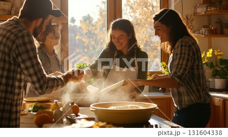 Authentic home-cooked Thanksgiving dishes, candid kitchen moments, and festive table settings capture the heartwarming spirit of fall holidays. Authentic home-cooked Thanksgiving dishes, candid kitchen moments, and festive table settings capture the heartwarming spirit of fall holidays. 131604338