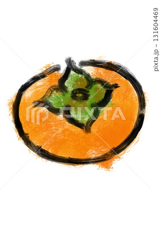 柿　手描き　和風　和　墨絵　水墨　水彩風　シンプル 131604469