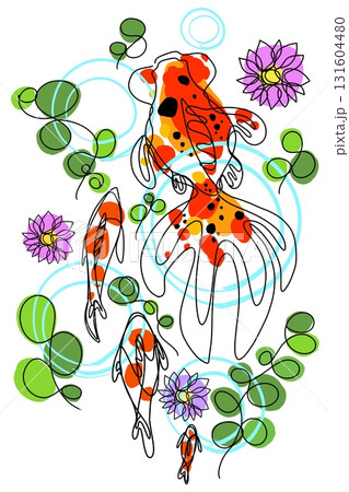 ミニマル 金魚 夏の風物詩 和モダン 金魚群 デメキン 水草 波紋 花 ミニマル 金魚 夏の風物詩 和モダン 金魚群 デメキン 水草 波紋 花 131604480