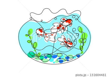 ミニマル 一筆書き風 金魚鉢 イラスト ミニマル 一筆書き風 金魚鉢 イラスト 131604481