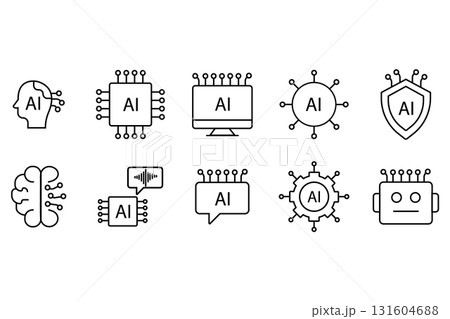 Minimal line icon set representing artificial intelligence technology 131604688