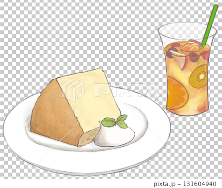 シフォンケーキとフルーツティー 131604940