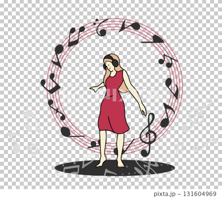 ヘッドフォンでお気に入りの音楽を聴いて楽しくリズムを刻む女性 131604969