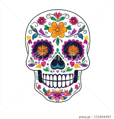 Colorful Sugar Skull Illustration for Dia de los Muertos Colorful Sugar Skull Illustration for Dia de los Muertos 131604997