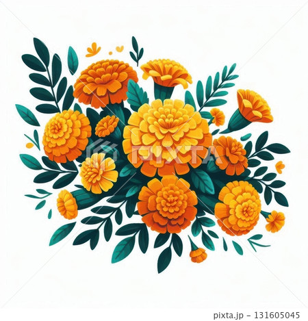 Floral border clipart inspired by cempasuchil flowers, ideal for holiday projects. Floral border clipart inspired by cempasuchil flowers, ideal for holiday projects. 131605045