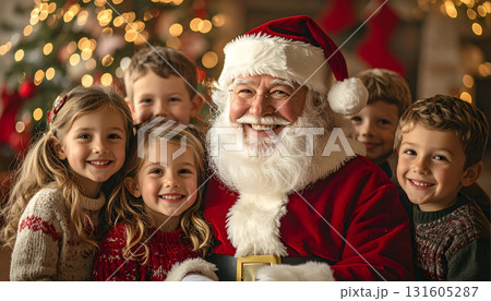 サンタクロースと笑顔の子どもたちが要る風景 131605287