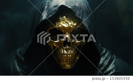Golden Grim Reaper Emerges From Shadow With Hood Golden Grim Reaper Emerges From Shadow With Hood 131605350