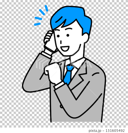 A man in a suit who is happy talking on a smartphone 131605492