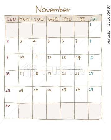 11月のカレンダー(手書き風) 11月のカレンダー(手書き風) 131605497