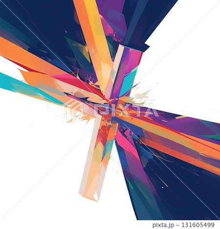 白背景にカラフルな光線が交差する抽象的なデジタルアート 白背景にカラフルな光線が交差する抽象的なデジタルアート 131605499