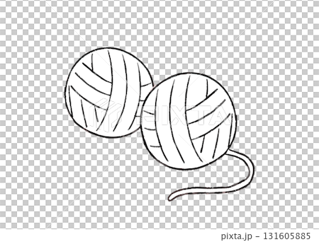 Hand-drawn illustration of a ball of yarn used for handicrafts (line drawing) 131605885