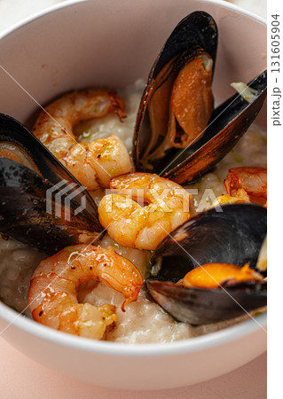 Seafood bowl with mussels and shrimp Seafood bowl with mussels and shrimp 131605904