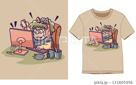 Tshirt Designs. Fat gamers are busy playing games on the computer of illustration 131605956