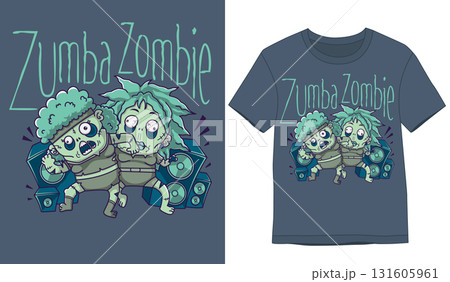 Tshirt Designs. two cute zombies join zumba exercise of illustration 131605961