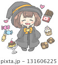 ハロウィンの仮装をした女の子とお菓子のイラスト 131606225