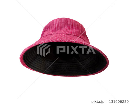 Red striped bucket hat, isolated on white background. Red striped bucket hat, isolated on white background. 131606229
