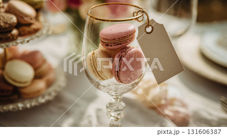 Colorful macaron display in a glass 131606387