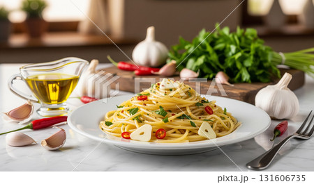 Homemade Aglio e Olio with Fresh Ingredients 131606735