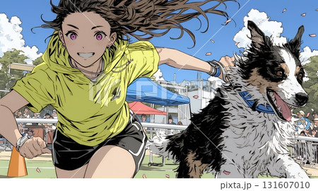 愛犬を調教している若い女性