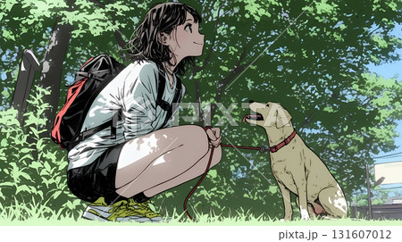 愛犬を調教している若い女性