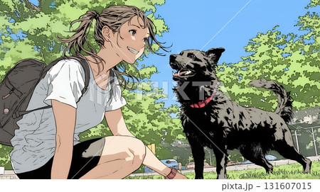 愛犬を調教している若い女性