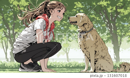 愛犬を調教している若い女性
