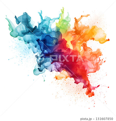 Bright colorful watercolor splashes smear brush strokes on a white background. 131607850