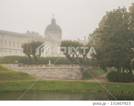 Museum Reserve Gatchina Palace. Autumn foggy park Museum Reserve Gatchina Palace. Autumn foggy park 131607923