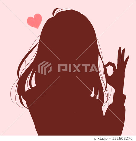 セーラー服の女子学生　バストアップ　OKサイン　恋　シルエット 131608276