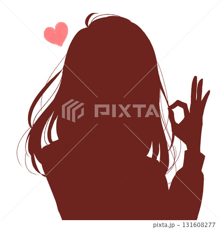 セーラー服の女子学生　バストアップ　OKサイン　恋　シルエット 131608277