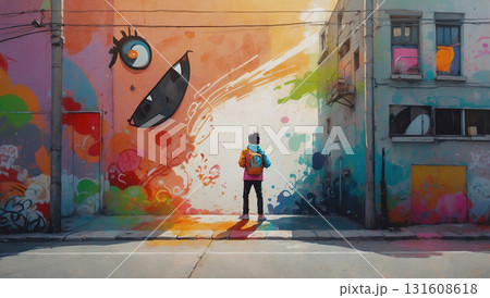 少年と異世界の風景　AI生成素材 131608618