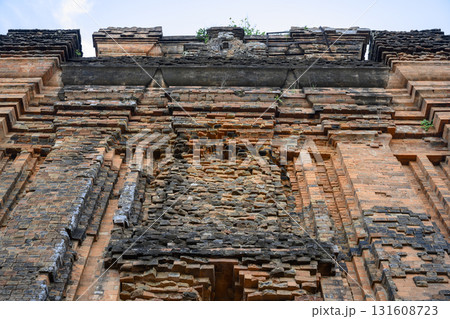 Tropical plant on the brickwork of ancient sacred Cham Tower of the 12th century Tuy Hoa, Vietnam 131608723