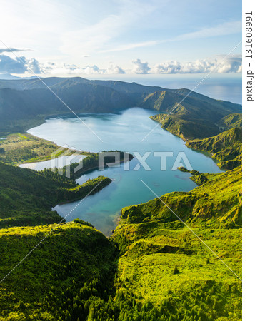 Lagoa do Fogo Crater Lake at Sunrise. Azores, Sao Miguel Island. Portugal. Aerial View 131608991