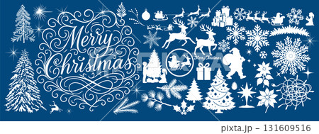 Set of Christmas silhouettes. Hand drawn. Not AI, vector illustration. 131609516