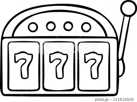 Sketch style classic 777 slot machine in simple black and white line art. Casino game icon drawn as a doodle, minimalist illustration for gambling, luck, and jackpot concepts Sketch style classic 777 slot machine in simple black and white line art. Casino game icon drawn as a doodle, minimalist illustration for gambling, luck, and jackpot concepts 131610026