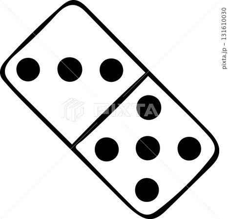 Simple black and white icon set as a doodle: a single domino piece in sketch style. Minimalist illustration of game bone with dots for traditional gaming and strategy themes 131610030