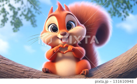 Adorable squirrel on a tree making a heart shape with its paws 131610948