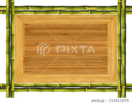 Rectangle green natural bamboo stick frame and bamboo wood grain texture, isolated on white background 131611079