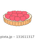 Shortcrust pastry tartlet with whipped cream, decorated with cherries. Vector illustration in flat, cartoon style. Tasty and sweet tartlet with raspberries, isolated on white background. Confectionery 131611317