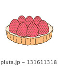Shortcrust pastry tartlet with whipped cream, decorated with strawberries. Vector illustration in flat, cartoon style. Tasty and sweet tartlet with raspberries, isolated on white background 131611318