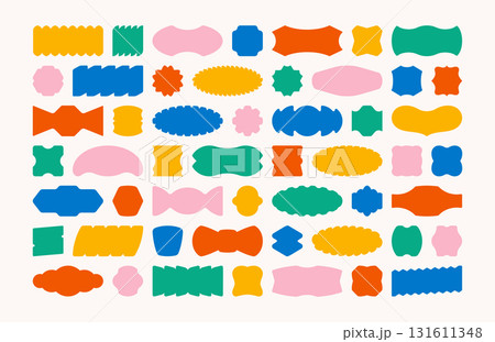 Different shapes and forms of colorful cartoon labels and stickers isolated geometric designs set 131611348