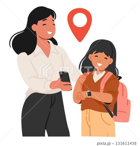 Mother and daughter using mobile phone and smart watch device for connection to control location Mother and daughter using mobile phone and smart watch device for connection to control location 131611438