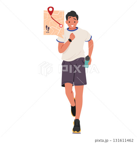 Sportsman cartoon character using smart watch while jogging vector illustration isolated on white Sportsman cartoon character using smart watch while jogging vector illustration isolated on white 131611462