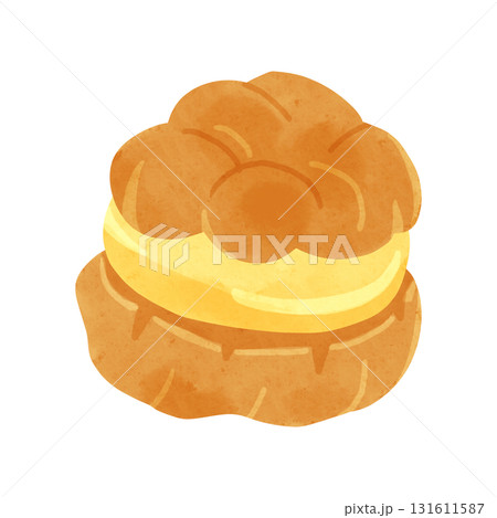 カスタードのシュークリーム 水彩風手描きイラスト カスタードのシュークリーム 水彩風手描きイラスト 131611587