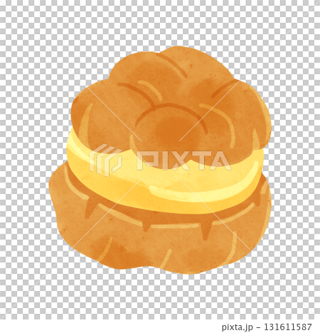 カスタードのシュークリーム 水彩風手描きイラスト カスタードのシュークリーム 水彩風手描きイラスト 131611587