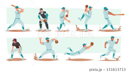 Baseball. Active players with sport baseball equipment exact vector sports people Baseball. Active players with sport baseball equipment exact vector sports people 131613713