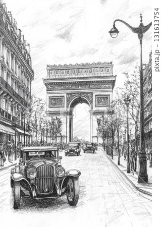 paris street scene triomphe background pencil parisian detailed 131613754