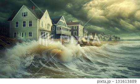 portrayal town storm houses light sky aftermath hue 131613889