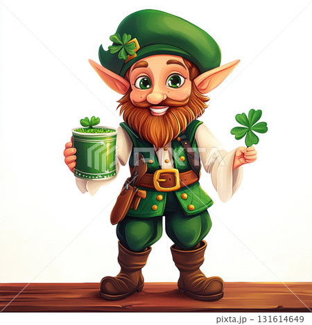 patricks day leprechaun character pot fourleaf st. green 131614649